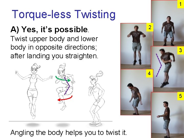 1 Torque-less Twisting A) Yes, it’s possible. 2 Twist upper body and lower body 1 Torque-less Twisting A) Yes, it’s possible. 2 Twist upper body and lower body