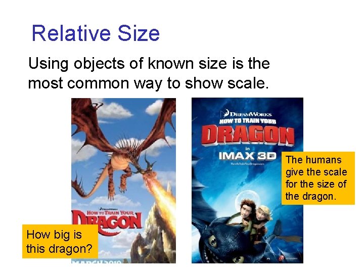 Relative Size Using objects of known size is the most common way to show Relative Size Using objects of known size is the most common way to show