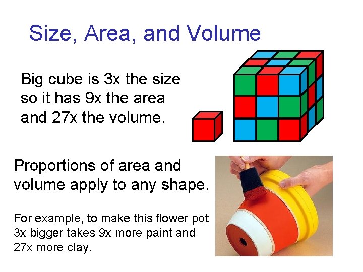 Size, Area, and Volume Big cube is 3 x the size so it has Size, Area, and Volume Big cube is 3 x the size so it has
