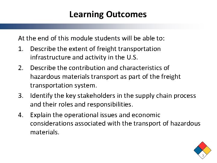 Learning Outcomes At the end of this module students will be able to: 1.