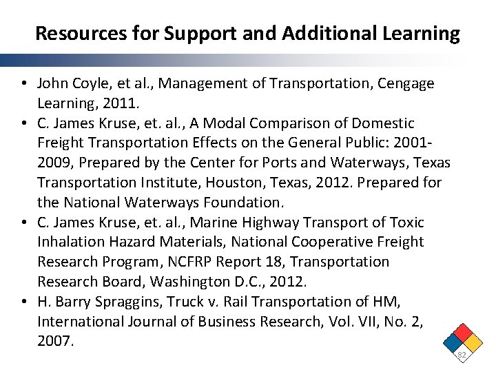Resources for Support and Additional Learning • John Coyle, et al. , Management of