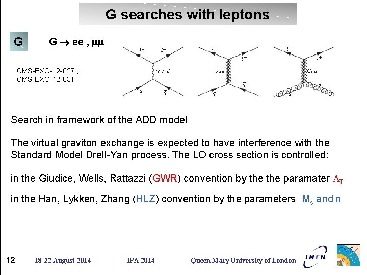 G searches with leptons G G ee , mm CMS-EXO-12 -027 , CMS-EXO-12 -031