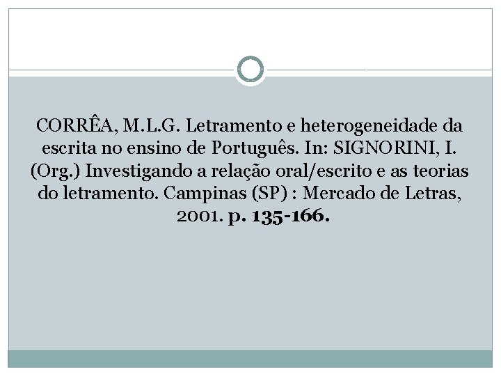 CORRÊA, M. L. G. Letramento e heterogeneidade da escrita no ensino de Português. In: