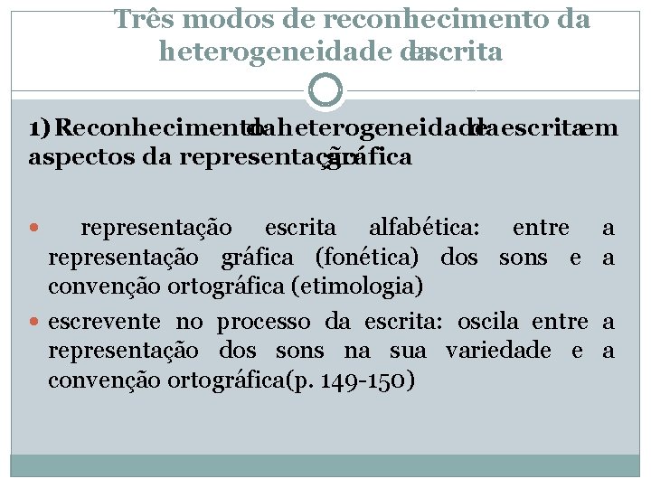 Três modos de reconhecimento da heterogeneidade da escrita 1) Reconhecimento da heterogeneidade da escritaem