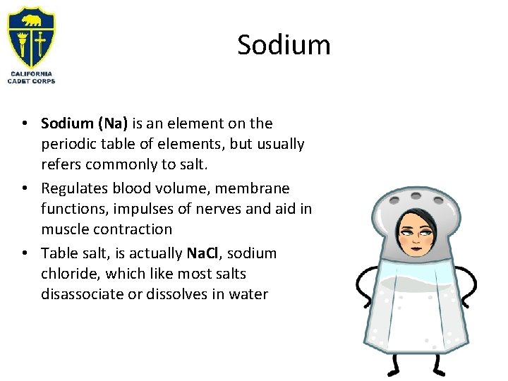 Sodium • Sodium (Na) is an element on the periodic table of elements, but