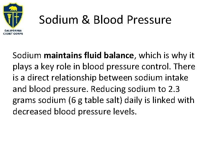 Sodium & Blood Pressure Sodium maintains fluid balance, which is why it plays a