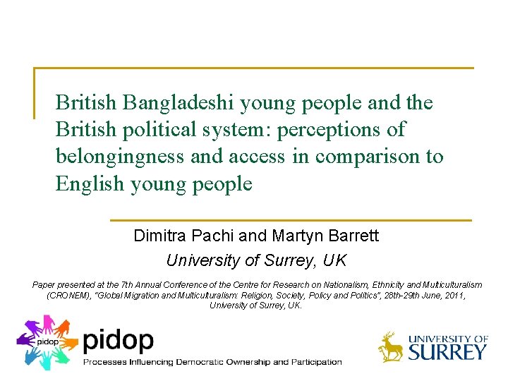 British Bangladeshi young people and the British political system: perceptions of belongingness and access