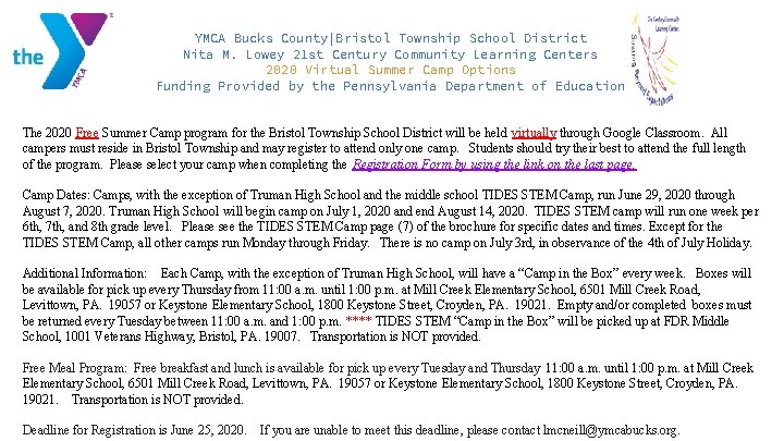 YMCA Bucks County|Bristol Township School District Nita M. Lowey 21 st Century Community Learning