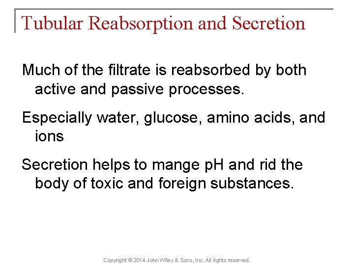 Tubular Reabsorption and Secretion Much of the filtrate is reabsorbed by both active and