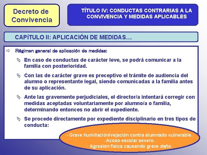 Decreto de Convivencia TÍTULO IV: CONDUCTAS CONTRARIAS A LA CONVIVENCIA Y MEDIDAS APLICABLES CAPÍTULO