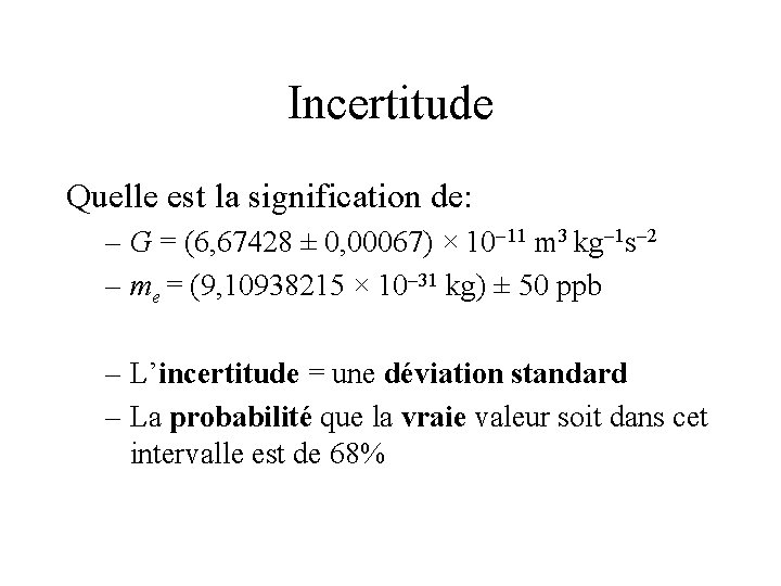 Incertitude Quelle est la signification de: – G = (6, 67428 ± 0, 00067)