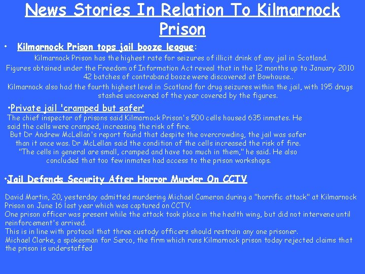 News Stories In Relation To Kilmarnock Prison • Kilmarnock Prison tops jail booze league: