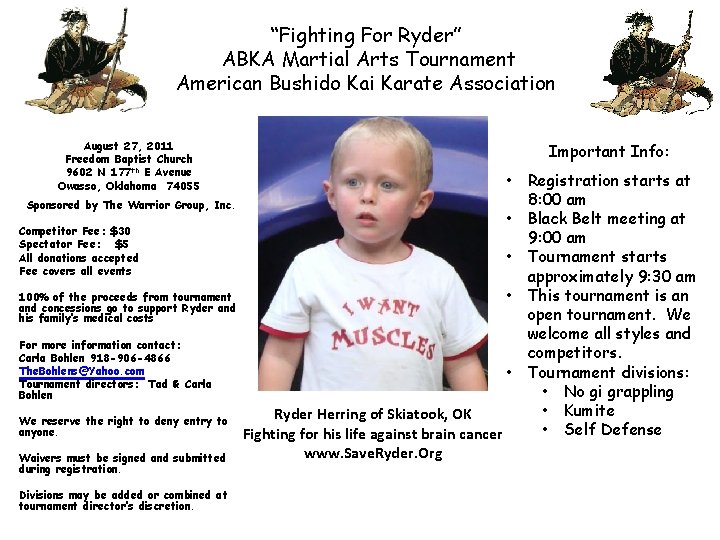 “Fighting For Ryder” ABKA Martial Arts Tournament American Bushido Kai Karate Association August 27,