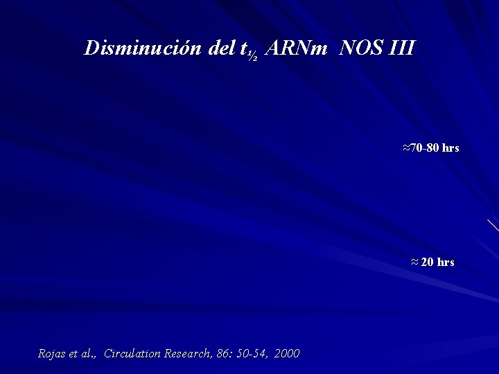 Disminución del t½ ARNm NOS III ≈70 -80 hrs ≈ 20 hrs Rojas et