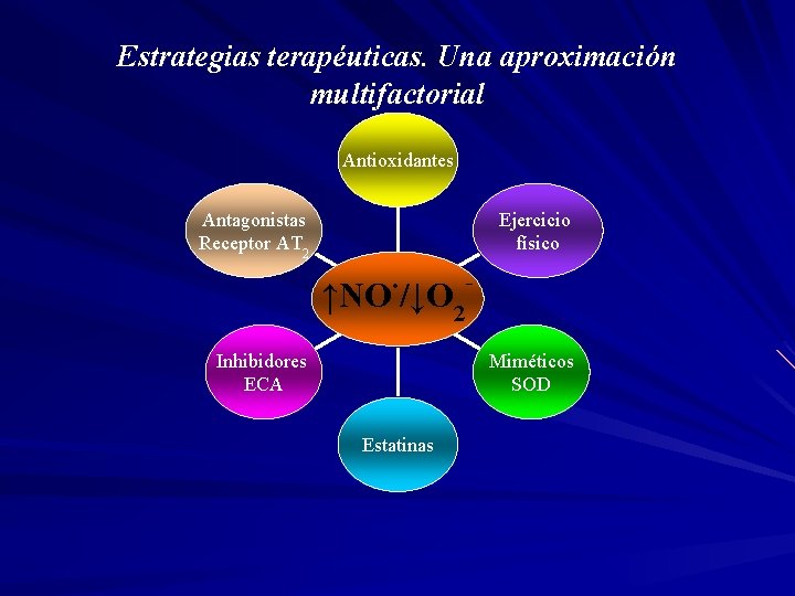 Estrategias terapéuticas. Una aproximación multifactorial Antioxidantes Antagonistas Receptor AT 2 Ejercicio físico ↑NO .