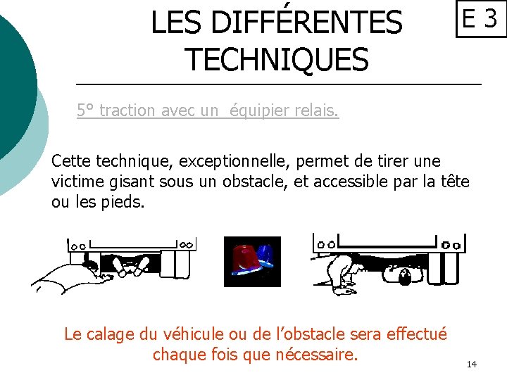 LES DIFFÉRENTES TECHNIQUES E 3 5° traction avec un équipier relais. Cette technique, exceptionnelle,