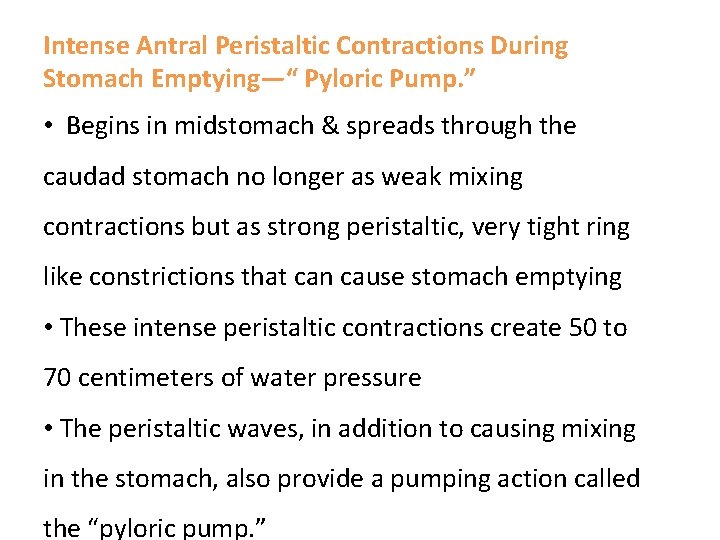 Intense Antral Peristaltic Contractions During Stomach Emptying—“ Pyloric Pump. ” • Begins in midstomach