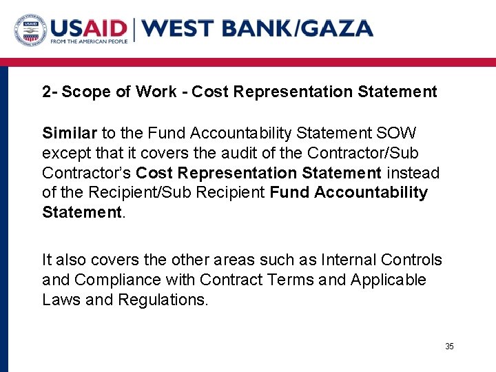 2 - Scope of Work - Cost Representation Statement Similar to the Fund Accountability