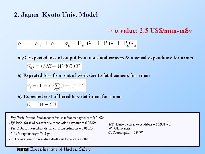 2. Japan Kyoto Univ. Model → α value: 2. 5 US$/man-m. Sv αnf :