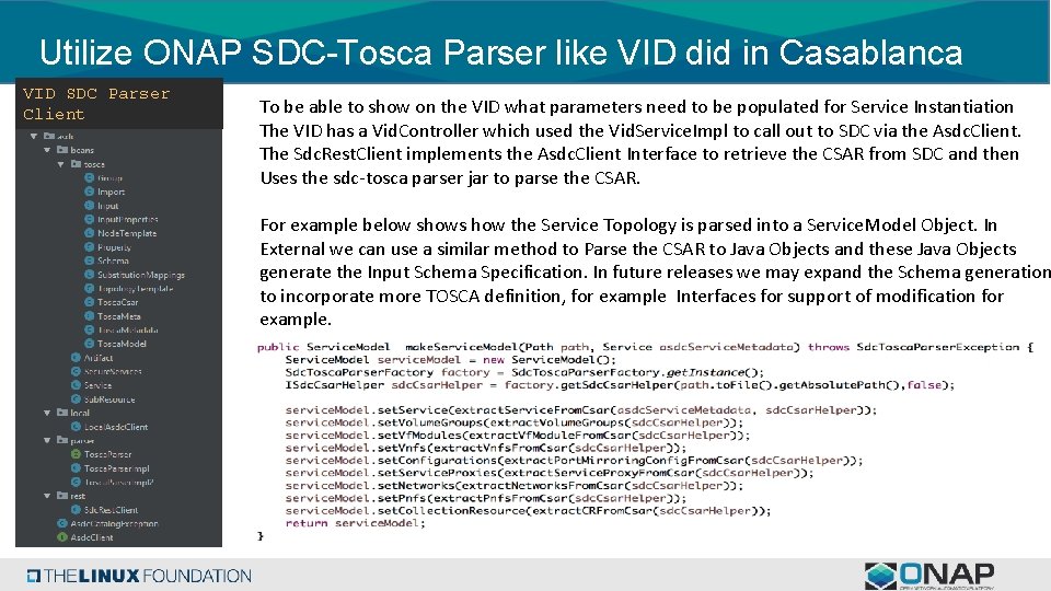 Utilize ONAP SDC-Tosca Parser like VID did in Casablanca VID SDC Parser Client To