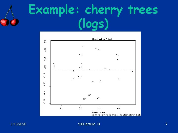 Example: cherry trees (logs) 9/15/2020 330 lecture 10 7 