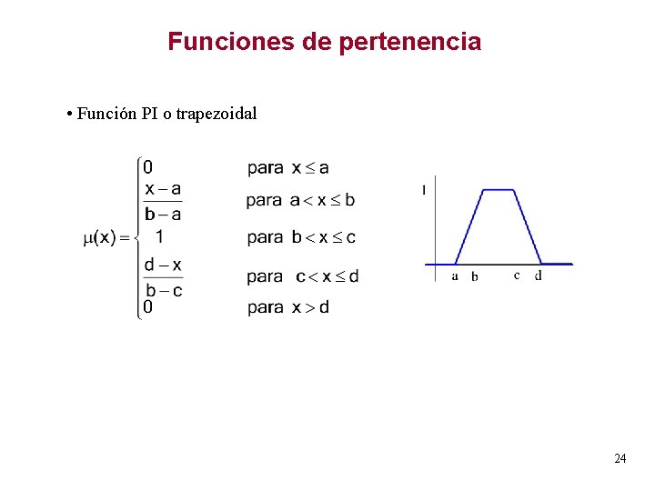 Funciones de pertenencia • Función PI o trapezoidal 24 