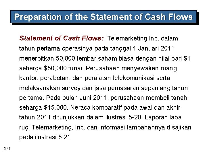 Preparation of the Statement of Cash Flows: Telemarketing Inc. dalam tahun pertama operasinya pada