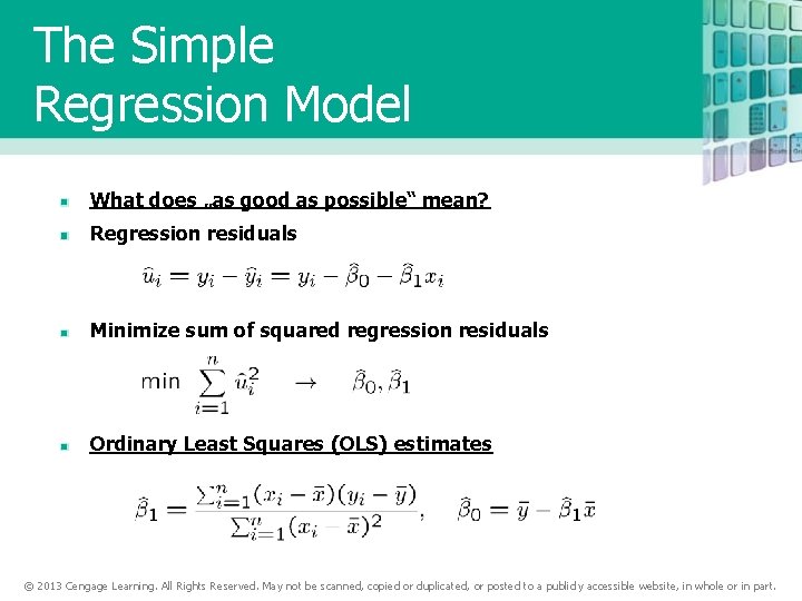 The Simple Regression Model What does „as good as possible“ mean? Regression residuals Minimize