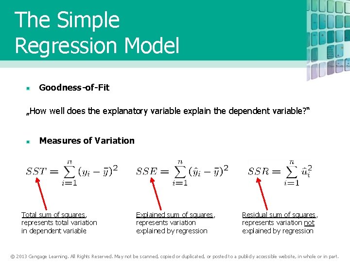 The Simple Regression Model Goodness-of-Fit „How well does the explanatory variable explain the dependent