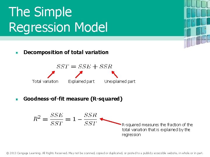 The Simple Regression Model Decomposition of total variation Total variation Explained part Unexplained part