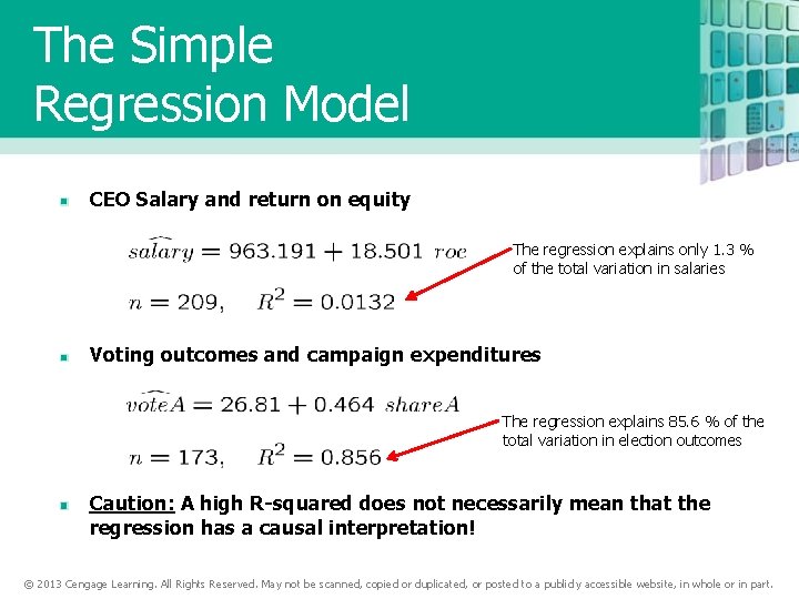 The Simple Regression Model CEO Salary and return on equity The regression explains only
