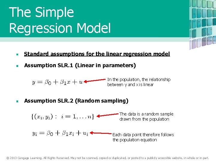 The Simple Regression Model Standard assumptions for the linear regression model Assumption SLR. 1