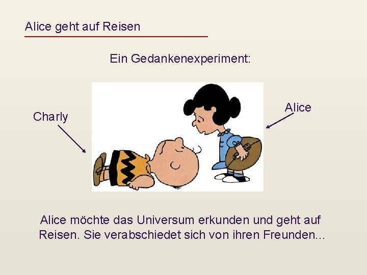 Alice geht auf Reisen Ein Gedankenexperiment: Charly Alice möchte das Universum erkunden und geht