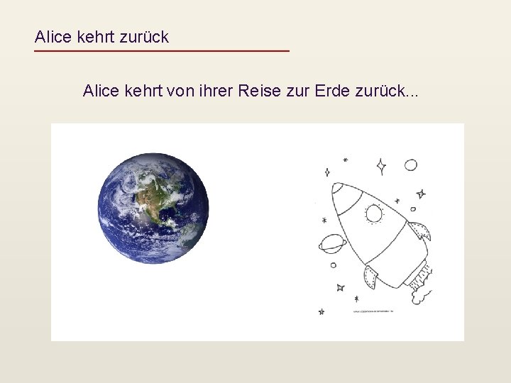 Alice kehrt zurück Alice kehrt von ihrer Reise zur Erde zurück. . . 