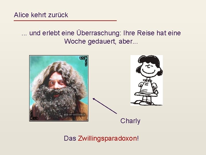 Alice kehrt zurück. . . und erlebt eine Überraschung: Ihre Reise hat eine Woche