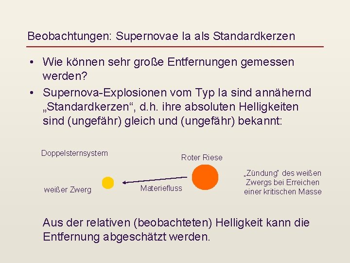 Beobachtungen: Supernovae Ia als Standardkerzen • Wie können sehr große Entfernungen gemessen werden? •