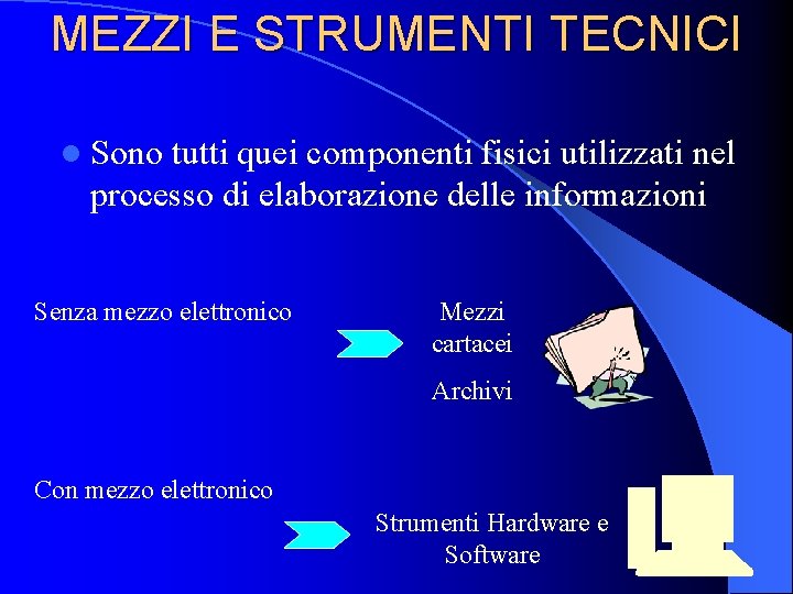 MEZZI E STRUMENTI TECNICI l Sono tutti quei componenti fisici utilizzati nel processo di