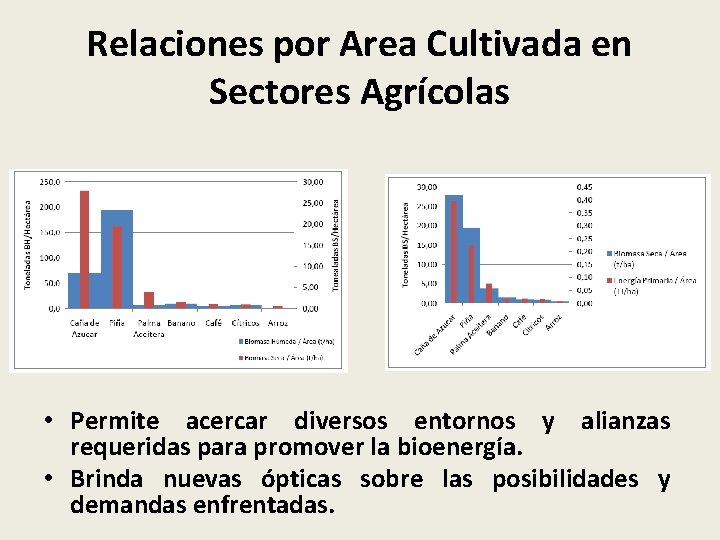 Relaciones por Area Cultivada en Sectores Agrícolas • Permite acercar diversos entornos y alianzas