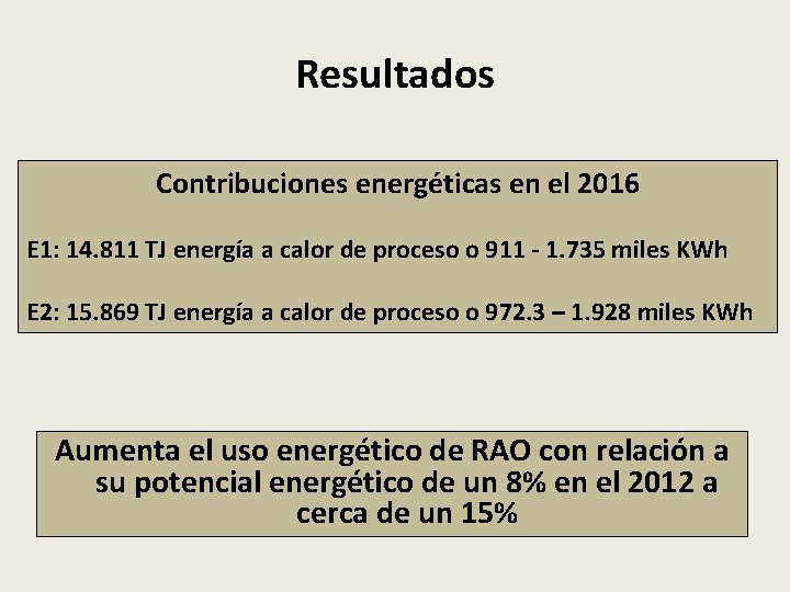 Resultados Contribuciones energéticas en el 2016 E 1: 14. 811 TJ energía a calor