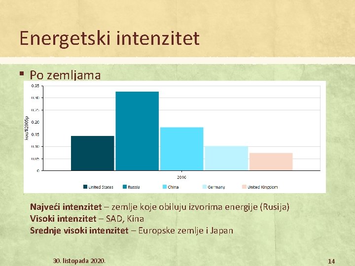 Energetski intenzitet ▪ Po zemljama Najveći intenzitet – zemlje koje obiluju izvorima energije (Rusija)