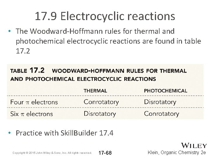 17. 9 Electrocyclic reactions • The Woodward-Hoffmann rules for thermal and photochemical electrocyclic reactions