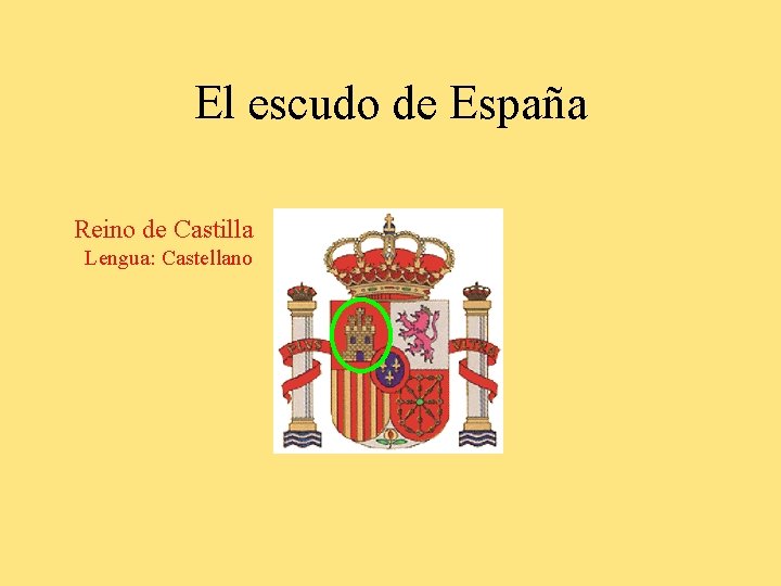 El escudo de España Reino de Castilla Lengua: Castellano 