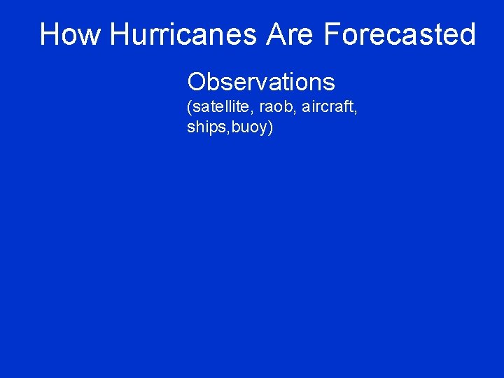 How Hurricanes Are Forecasted Observations (satellite, raob, aircraft, ships, buoy) 