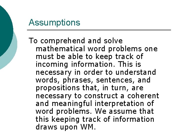 Working Memory Attention and Mathematical Problem Solving A