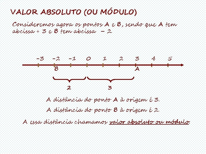 VALOR ABSOLUTO (OU MÓDULO) Consideremos agora os pontos A e B, sendo que A VALOR ABSOLUTO (OU MÓDULO) Consideremos agora os pontos A e B, sendo que A