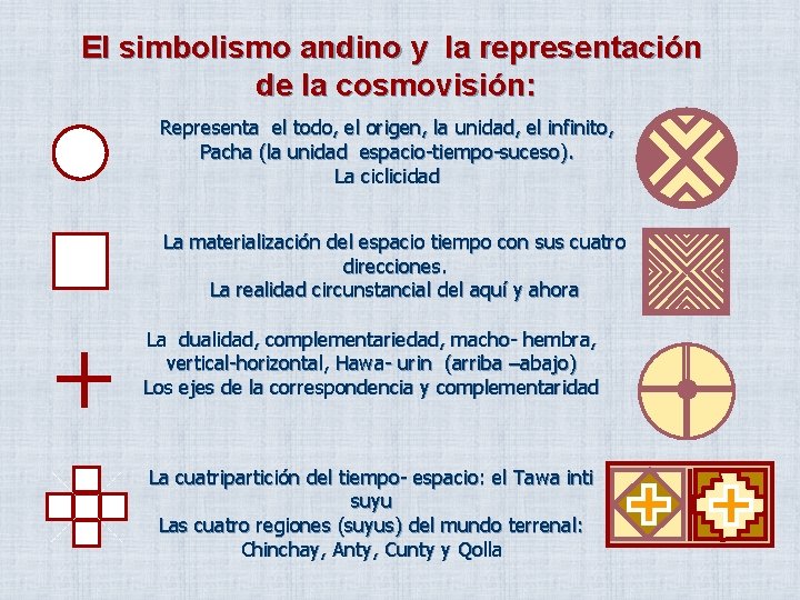 El simbolismo andino y la representación de la cosmovisión: Representa el todo, el origen,