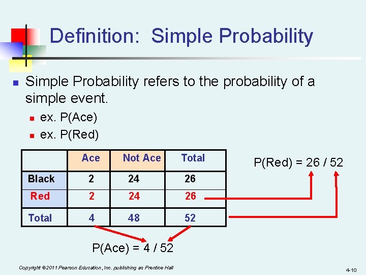 Definition: Simple Probability n Simple Probability refers to the probability of a simple event.