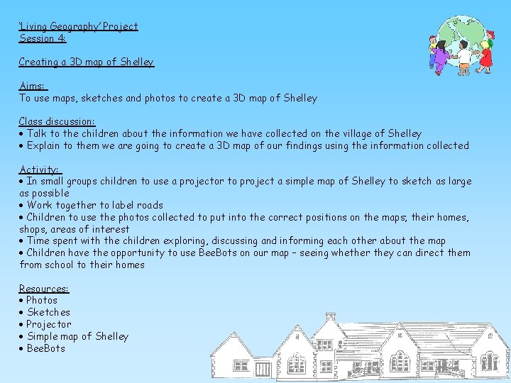 ‘Living Geography’ Project Session 4: Creating a 3 D map of Shelley Aims: To