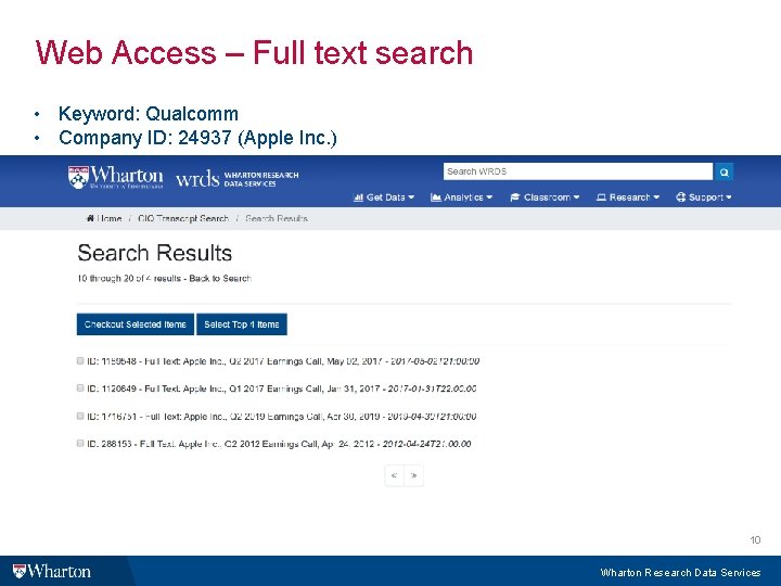 Web Access – Full text search • Keyword: Qualcomm • Company ID: 24937 (Apple