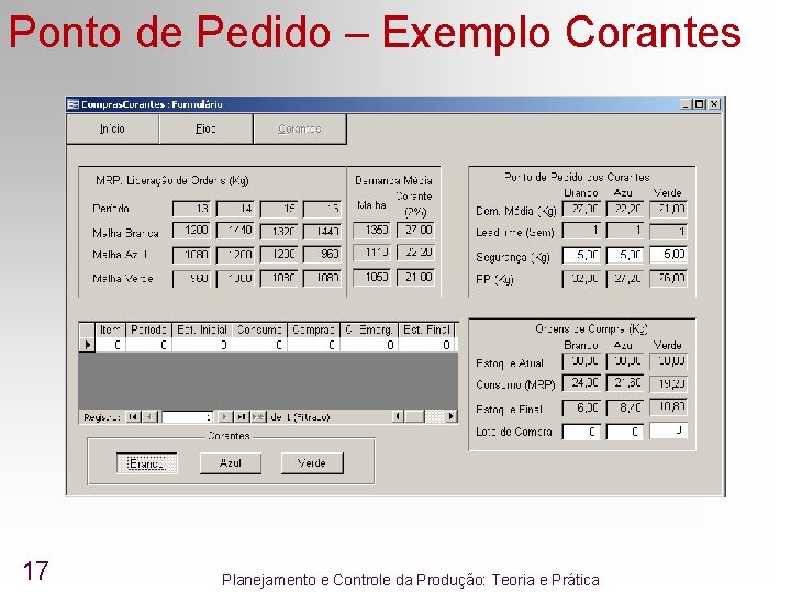 Ponto de Pedido – Exemplo Corantes 17 Planejamento e Controle da Produção: Teoria e Ponto de Pedido – Exemplo Corantes 17 Planejamento e Controle da Produção: Teoria e